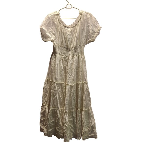 ETC Lazy Daisy Women's Bohemian White Eyelet Cotton Tiered Dress US/L NWT - Picture 6 of 11